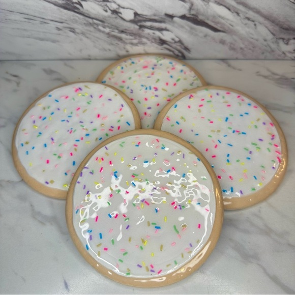 Sprinkled Sugar Cookie Clay Coasters Handmade – Set of 4 - Picture 6 of 8